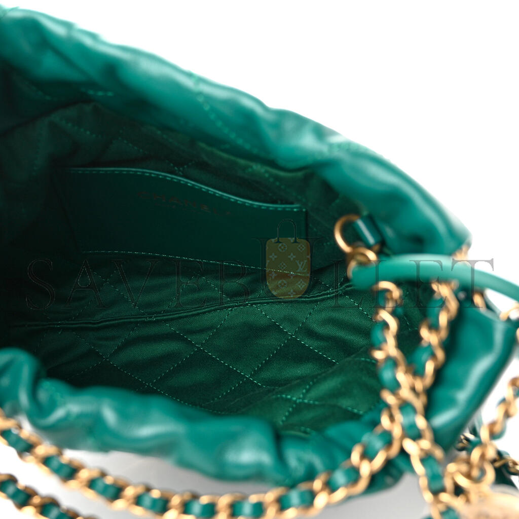 CHANEL MASTER SHINY CALFSKIN QUILTED MINI 22 BAG GREEN (20*19*6cm)