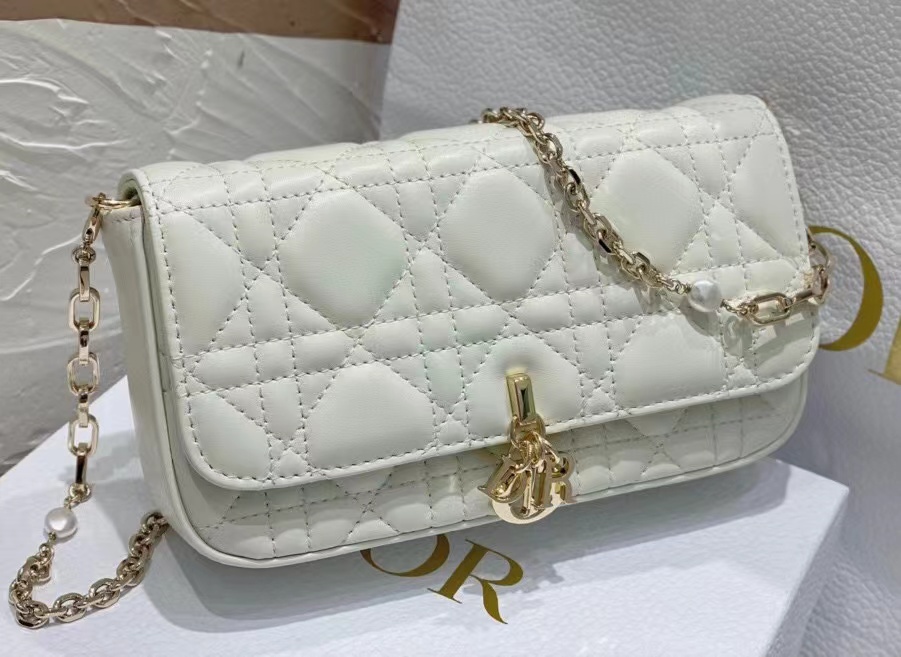 TOP Christian Dior Lambskin Leather Handbags 18cm - White