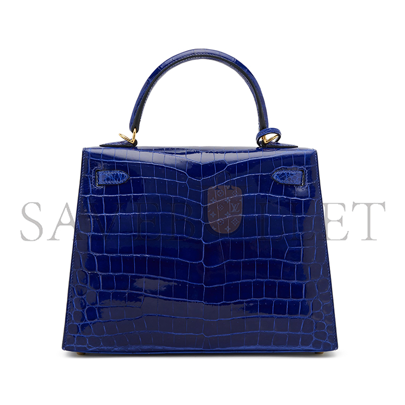 HERMÈS ELECTRIC SHINY BLUE CROCODILE KELLY 25 GOLD HARDWARE (25*17*7cm)