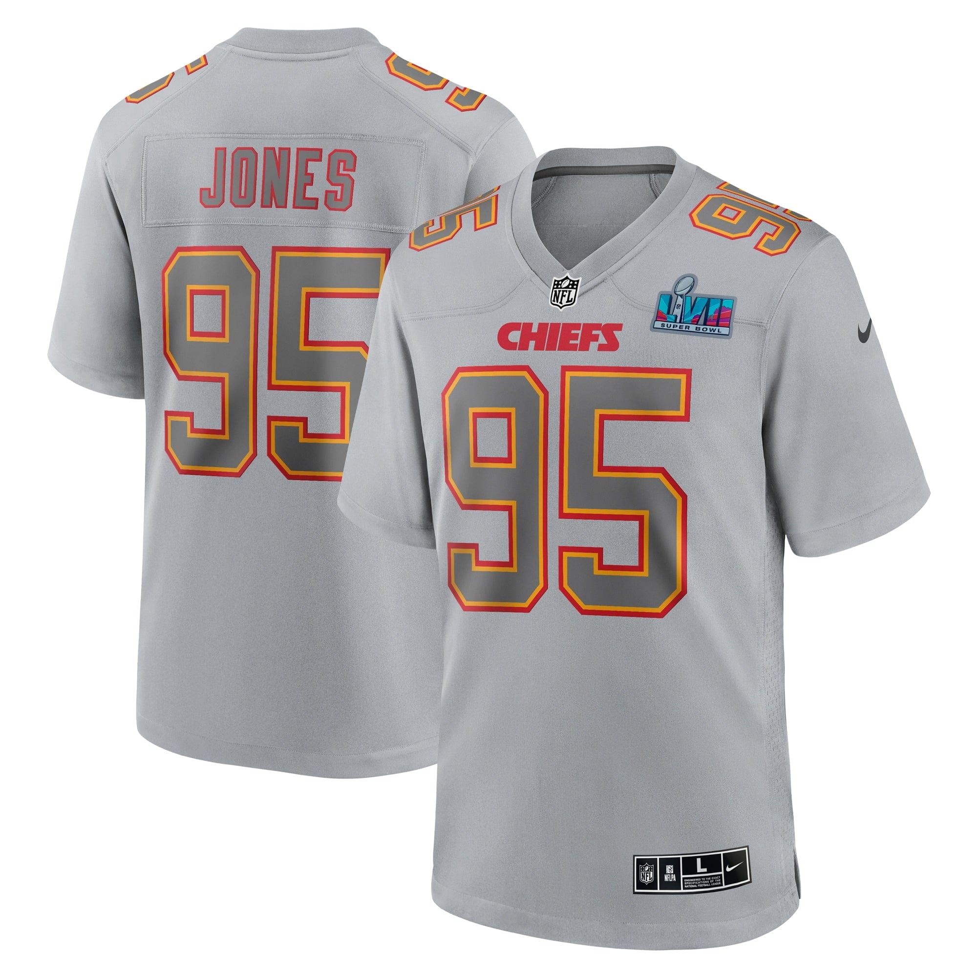 Chris Jones Kansas City Chiefs  Super Bowl LVII Patch Atmosphere Fashion Game Jersey - Gray