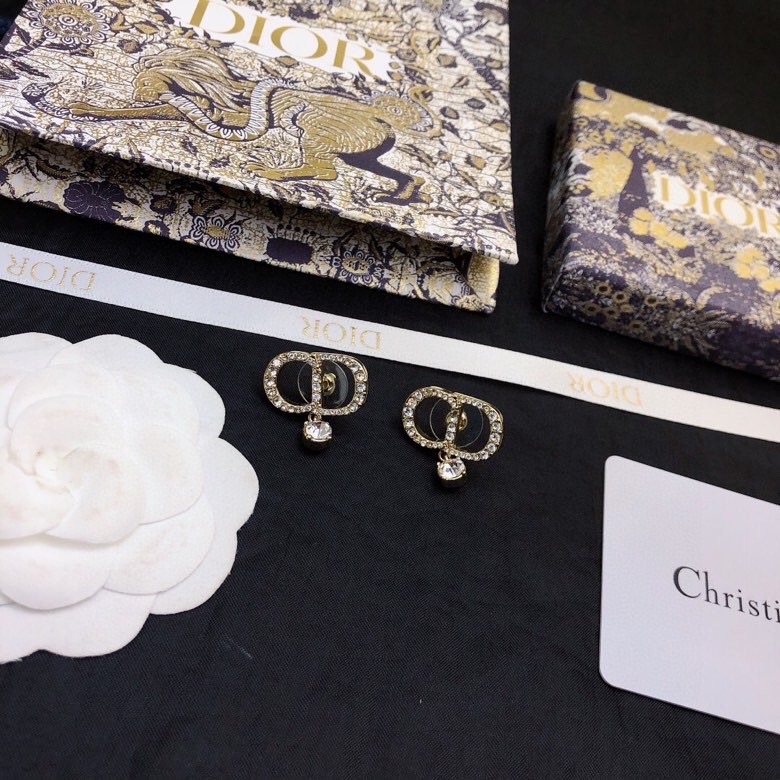 TOP Christian Dior classic metal diamond earrings - Gold