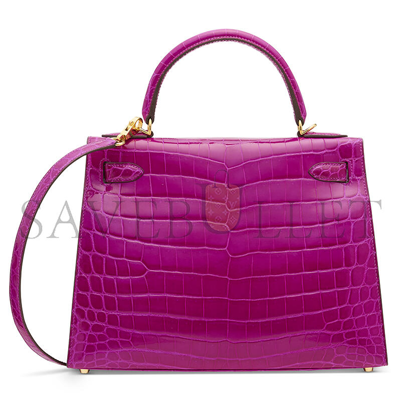 HERMÈS A SHINY ROSE SCHÉHÉRAZADE NILOTICUS CROCODILE SELLIER KELLY 28 WITH GOLD HARDWARE (28*22*10cm)