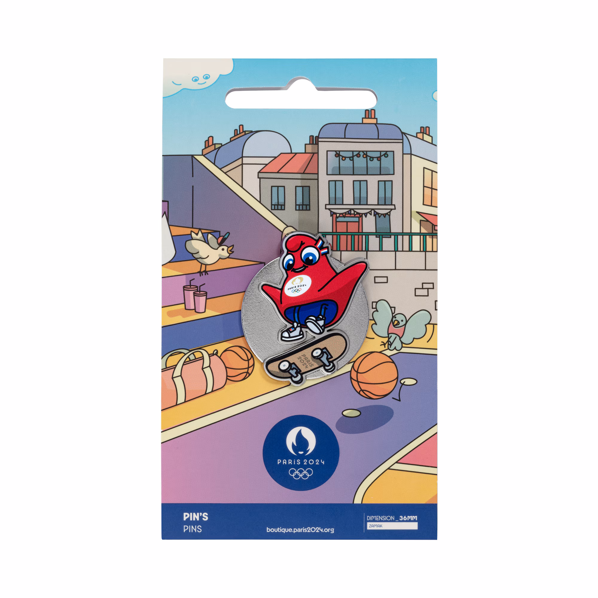 Paris 2024 Olympics Skateboard Mascot Pin Badge
