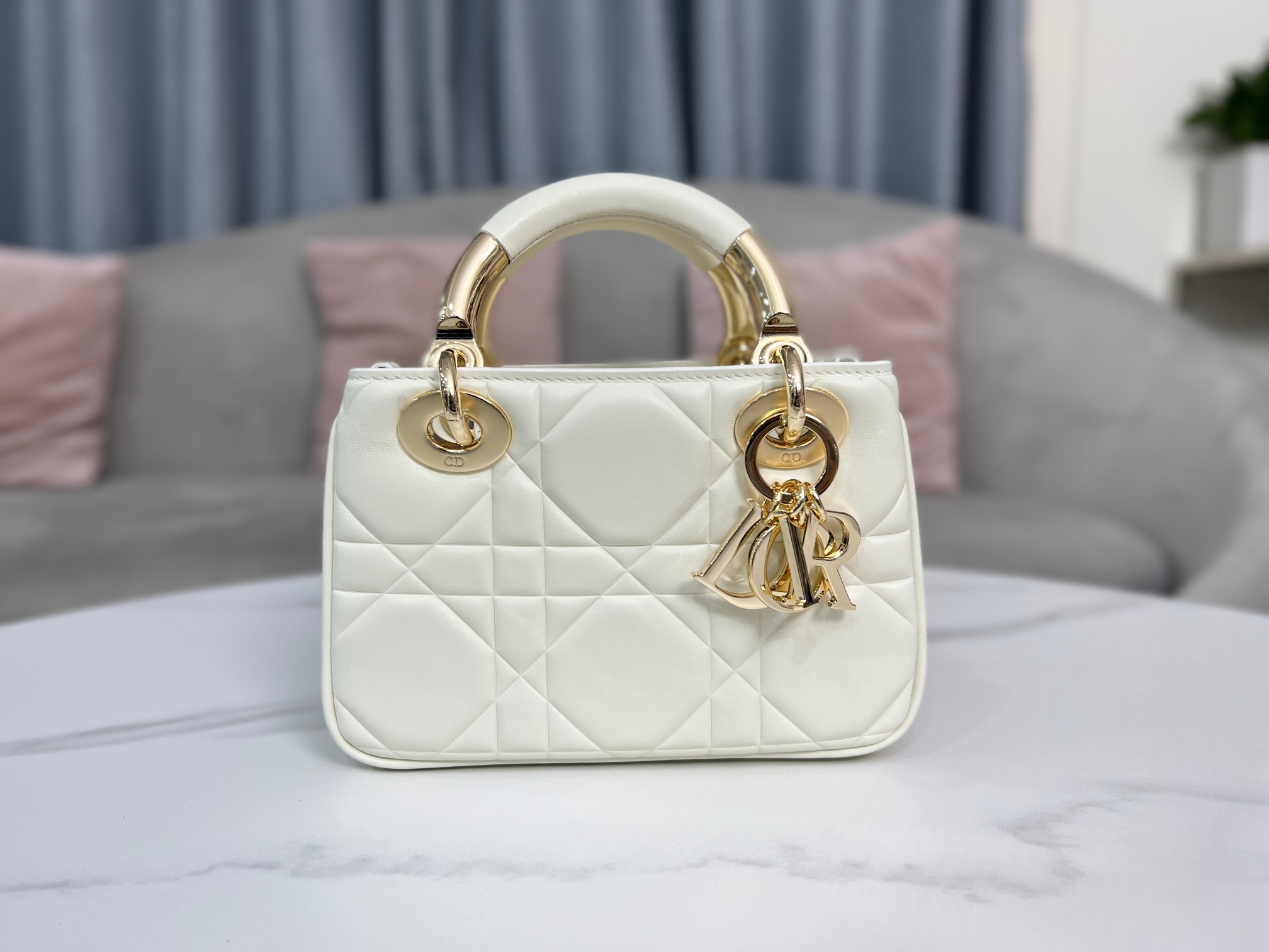 TOP Christian Dior Lady Christian Dior Bag Small 19x13x8cm - White&GHW