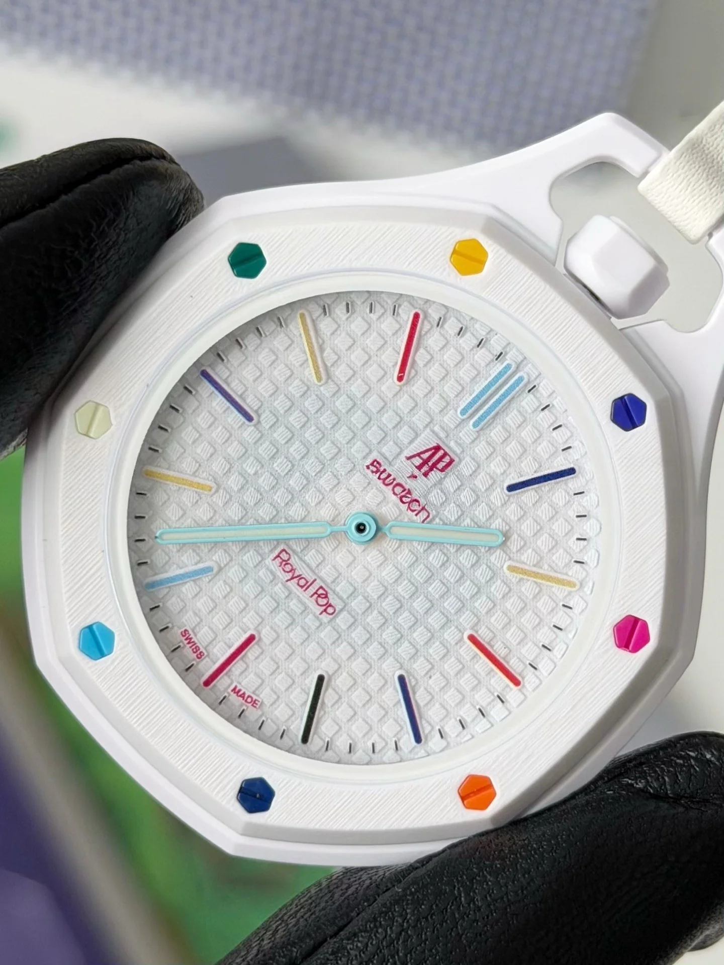 AAAWatch Octagonal Hanging Quartz Pocket Watch, Colorful Index Dial, 2 Ways to Wear with Detachable Rubber Strap, Complete Gift Box Pendant Watch Set