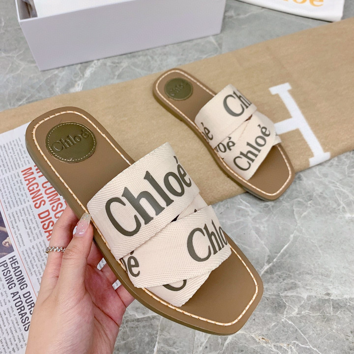 Chloe Woody Flat Mule Slide Sandals (Replica)