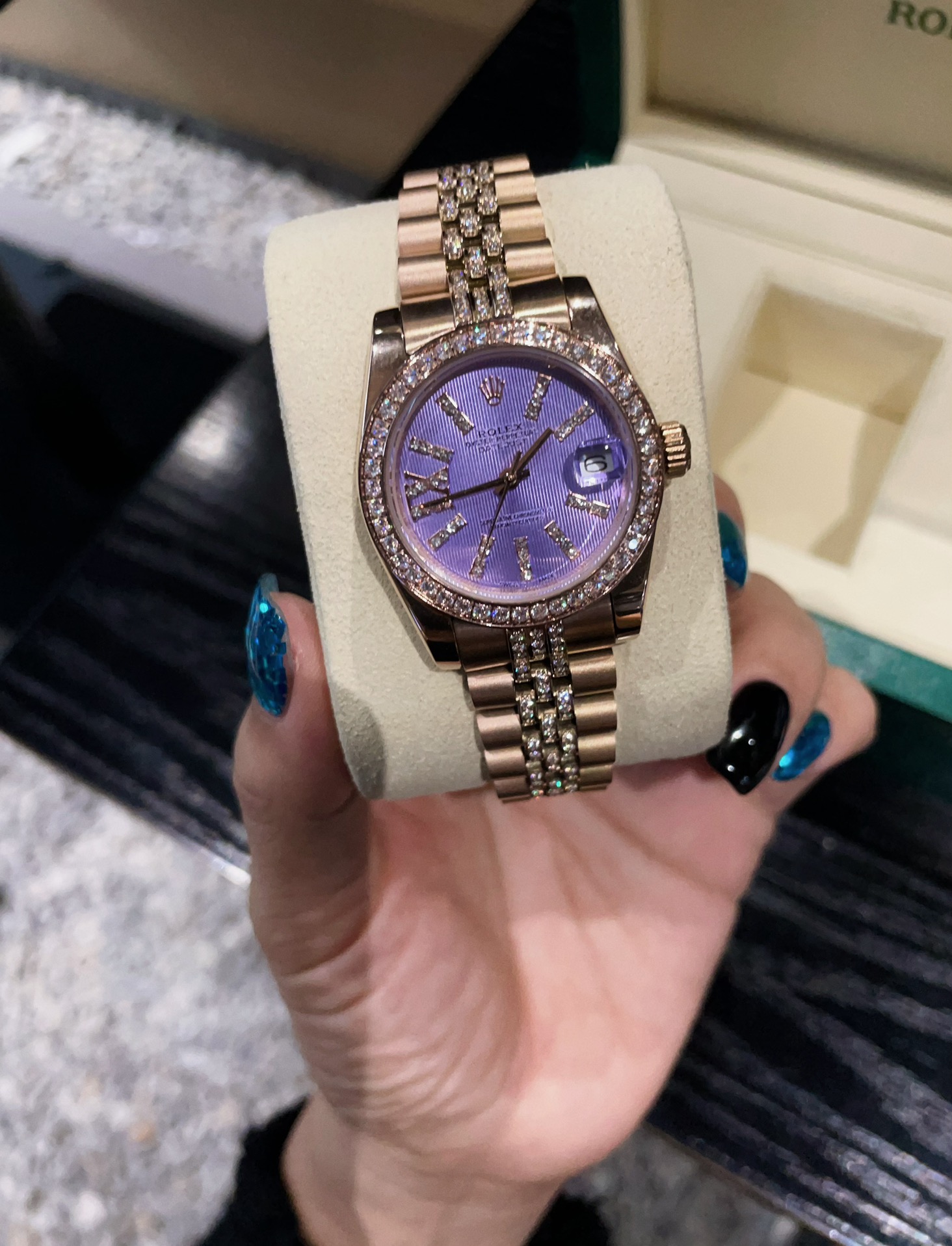 TOP ROLEX Purple Dial Watch 31mm - Rose Gold