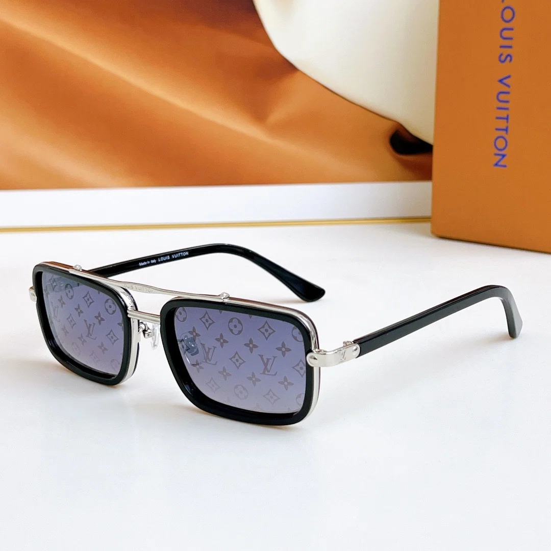 Men Double‑Bridge Square Sunglasses Metal Acetate Mixed Frame Multi‑Color UV Protection Outdoor Shades