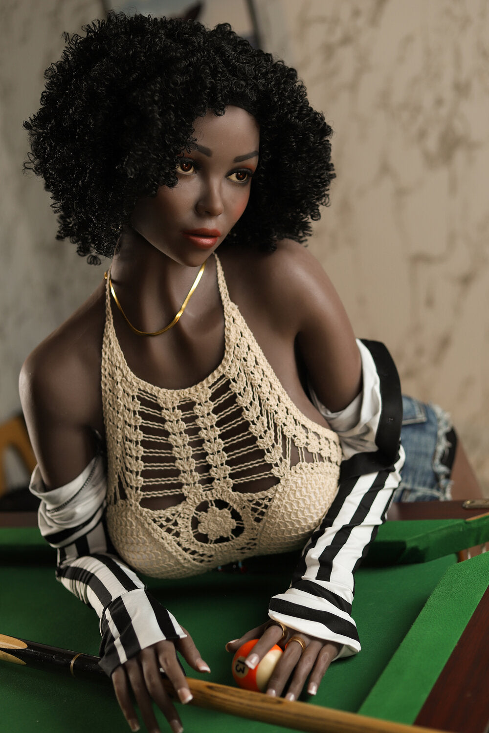 US In Stock - 158cm/5ft2 H-cup Big Boobs Big Booty Black Sex Doll - C23