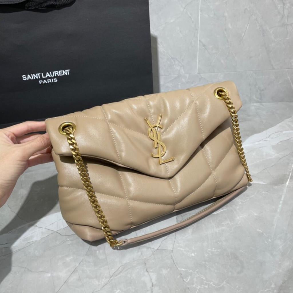 TOP Yves Saint Laurent YSL Loulou Puffer Small - Beige