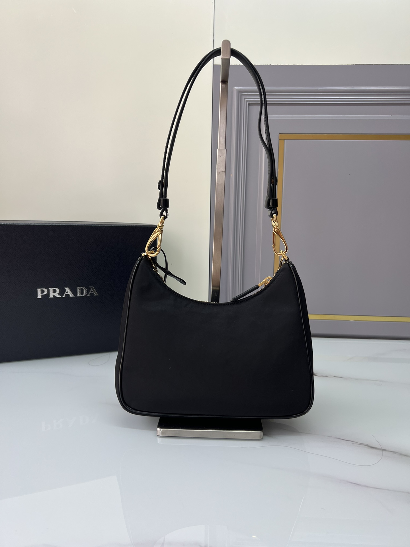 TOP PRADA Re-Edition 2000 Bags Nylon Fabric - Mini 22x19.5x6cm - Black & GHW