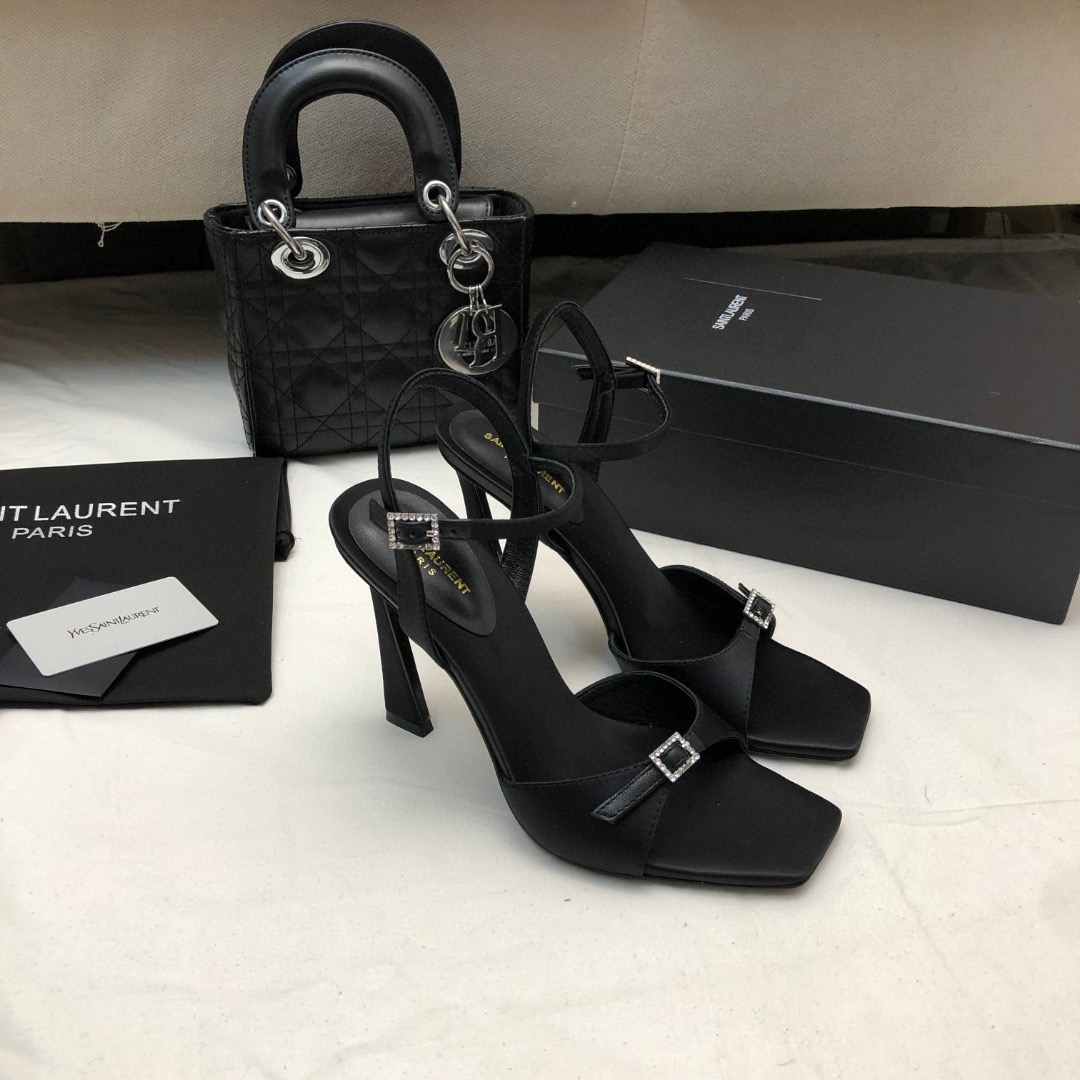 Saint Laurent YSL Silk Buckle Open Toe 10.5cm Slide Sandal (Replica)
