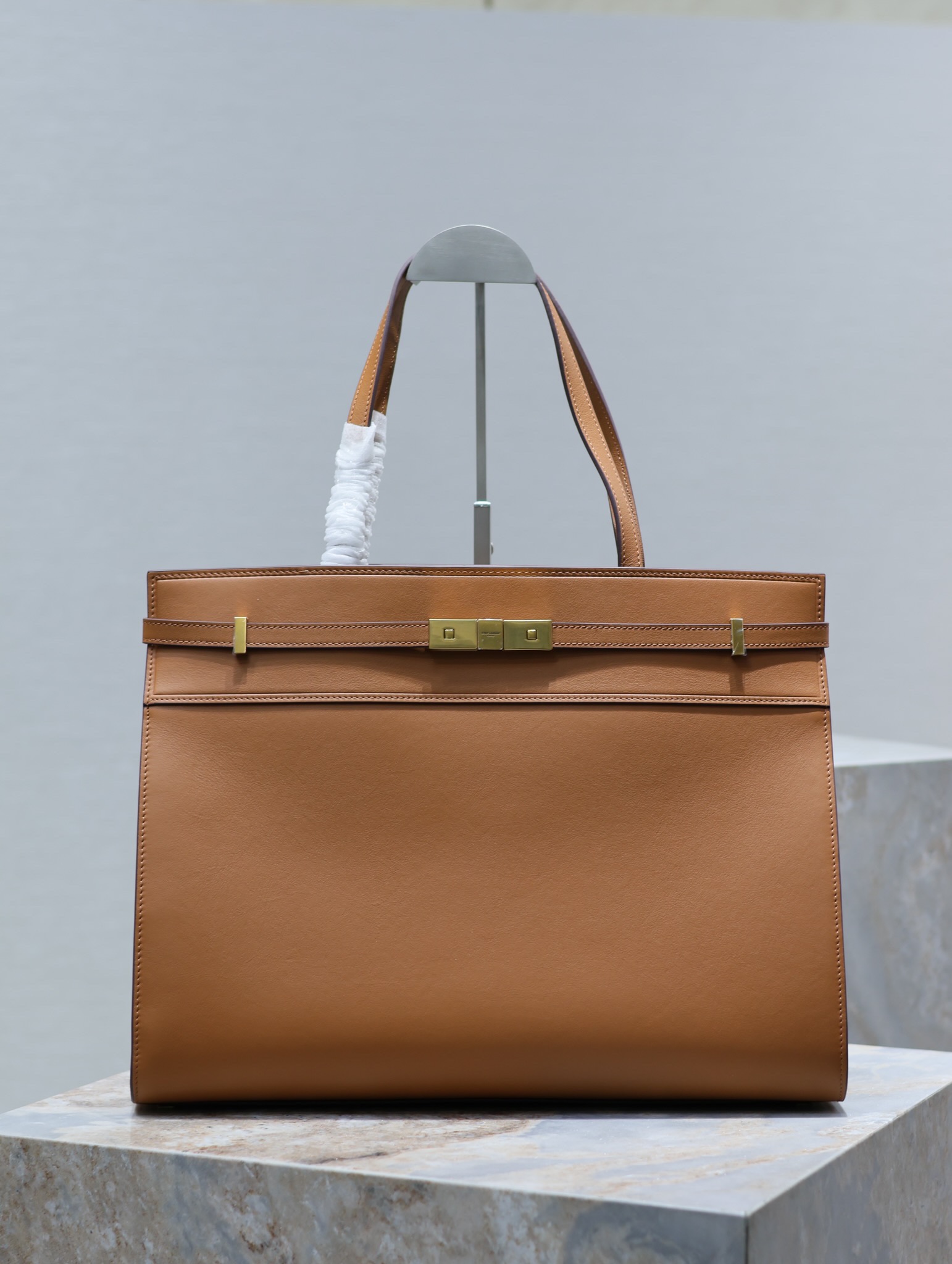 TOP Yves Saint Laurent YSL Box Skin Manhattan Bag - Brown&GHW