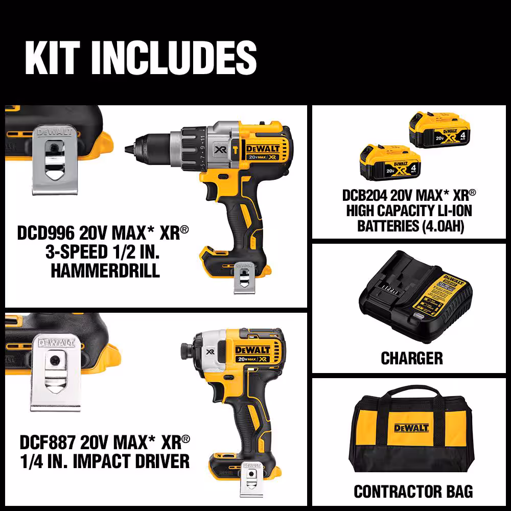 20V MAX XR Cordless Brushless Hammer Drill/Impact 2 Tool Combo Kit with (2) 20V 4.0Ah Batteries and Charger