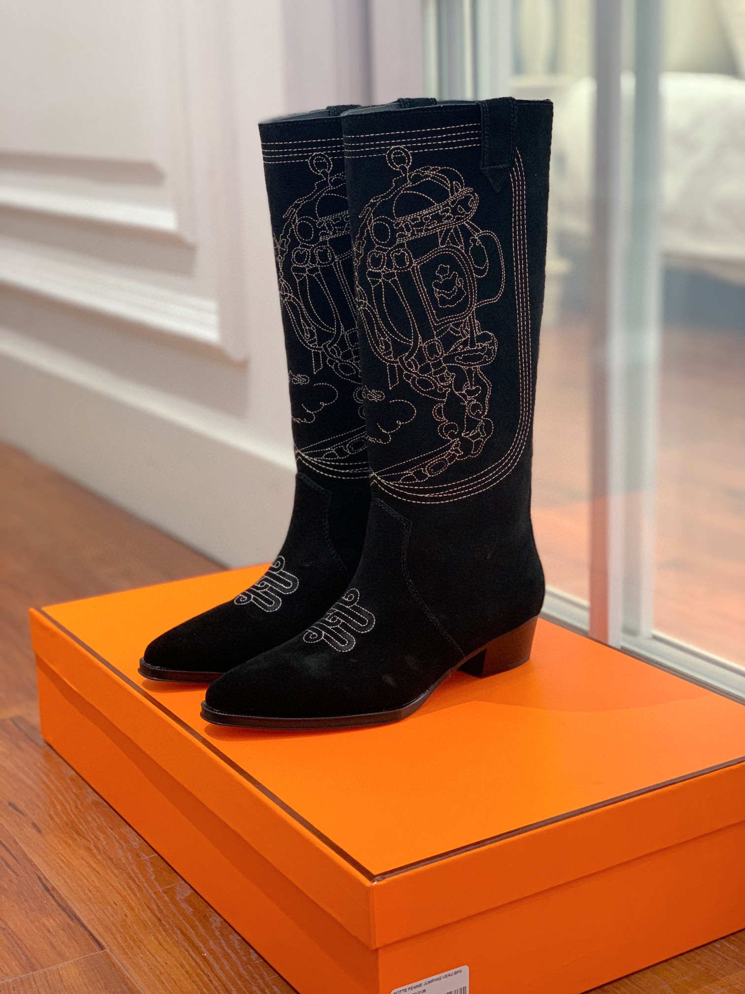 TOP HERMES Cow Boy Boots - Brown/Black/Black Suede