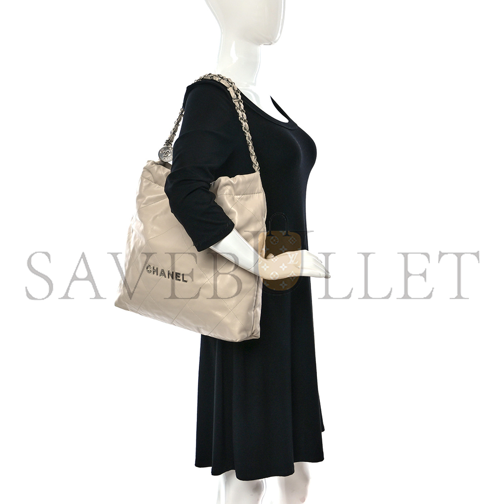 CHANEL MASTER MEDIUM 22 QUILTED SHINY CALFSKIN LIGHT BEIGE (42*39*8cm)
