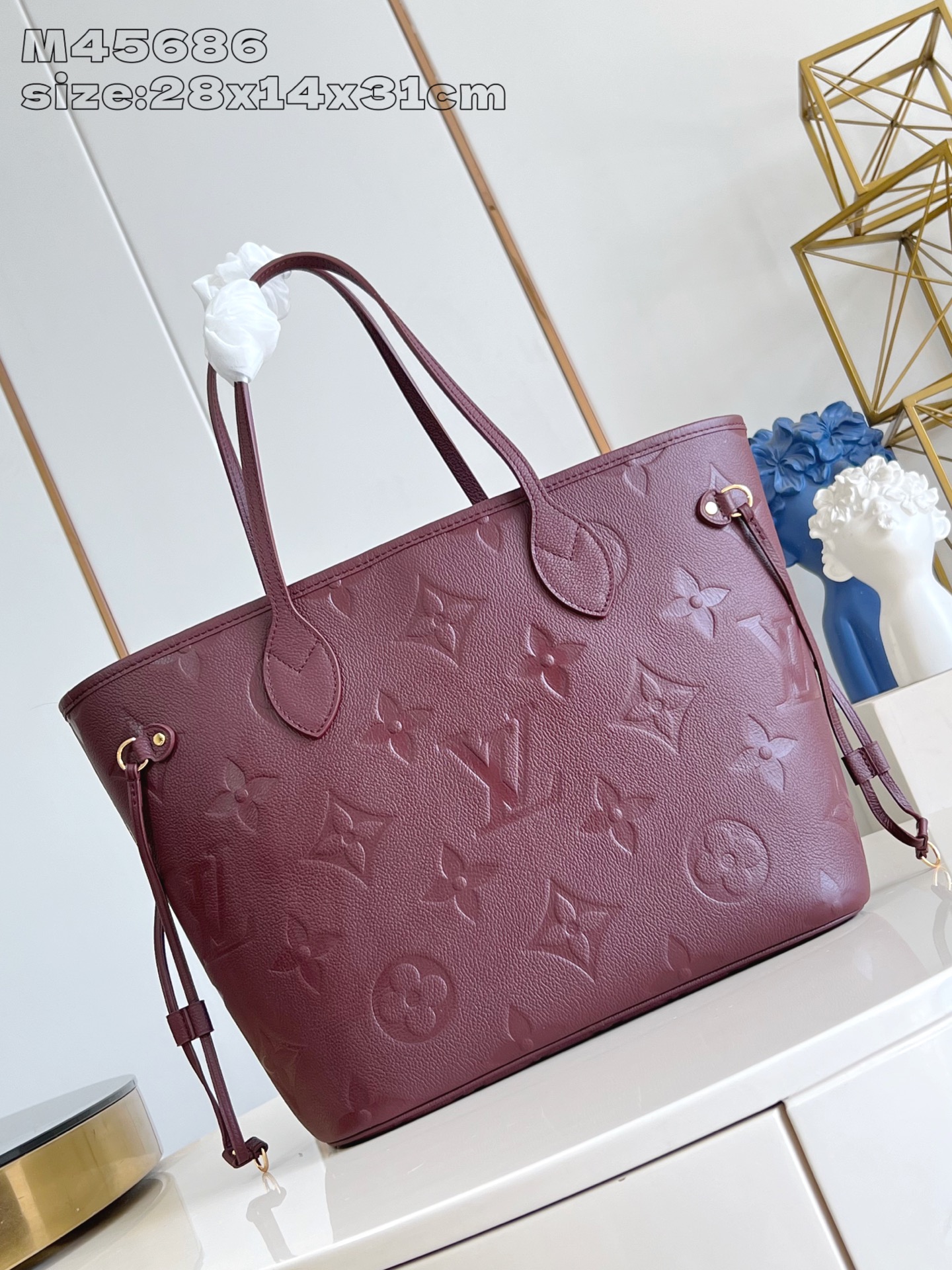 TOP Louis Vuitton LV Neverfull  Leather Tote Bag 31x28x14cm - Claret