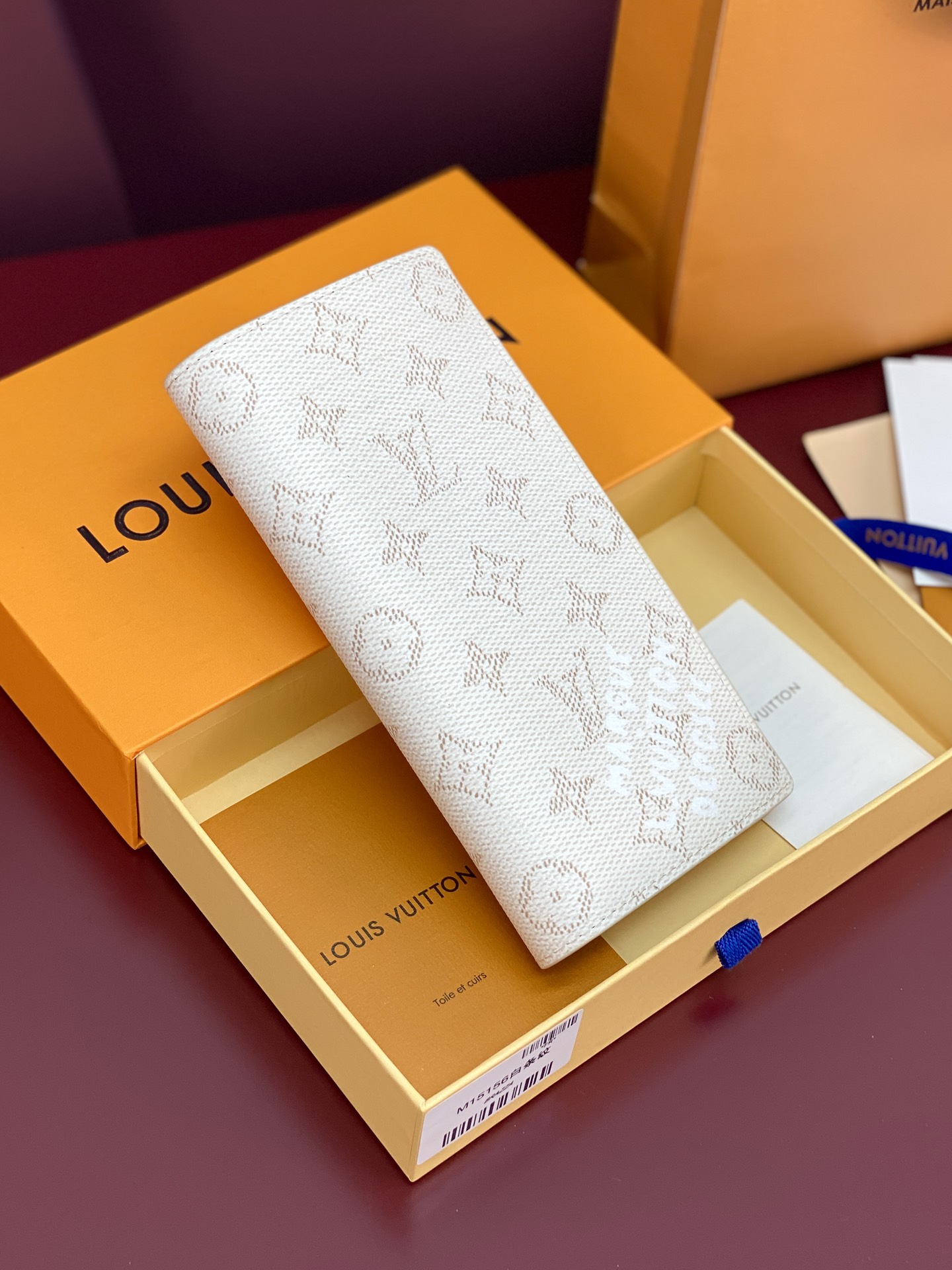 TOP Louis Vuitton LV Brazza Wallet in Monogram Heritage Coated Canvas / Calfskin 10x19x2cm - White