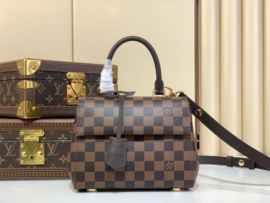 TOP Louis Vuitton LV Cluny Mini Handbag Damier 20x16x7.5cm - Brown/Black