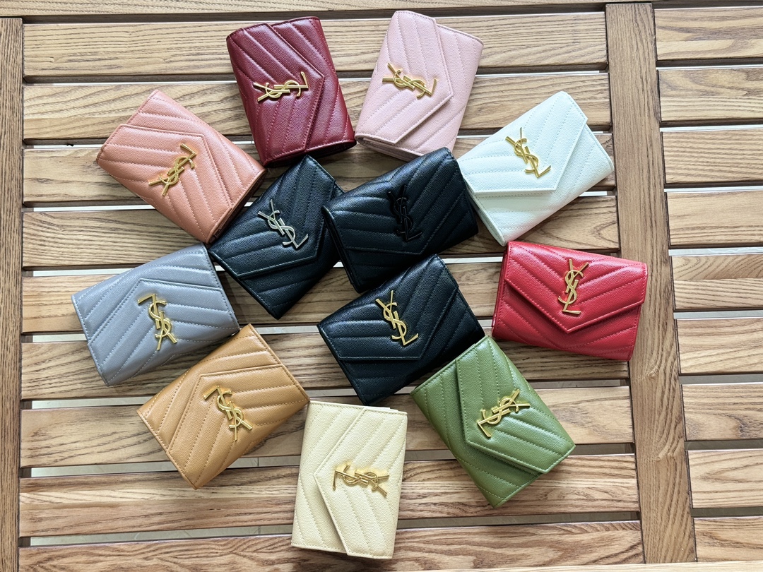 TOP Yves Saint Laurent YSL Two Fold Calf Leather Wallet