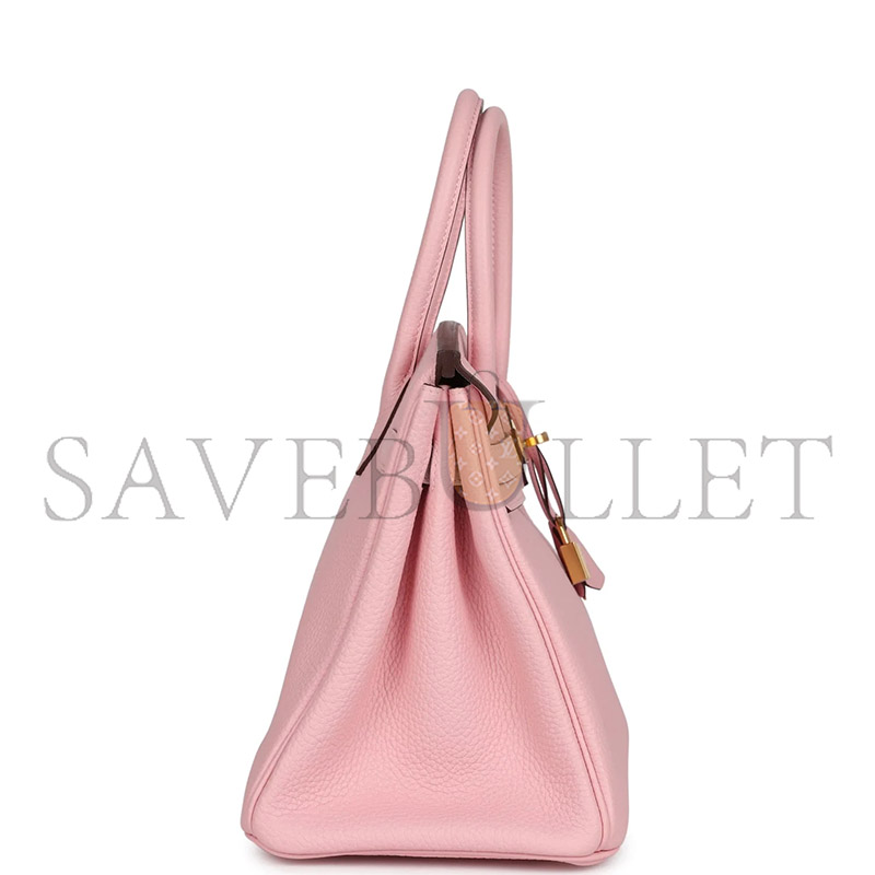 HERMÈS BIRKIN 30 ROSE SAKURA VERSO CLEMENCE GOLD HARDWARE (30*22*16cm)