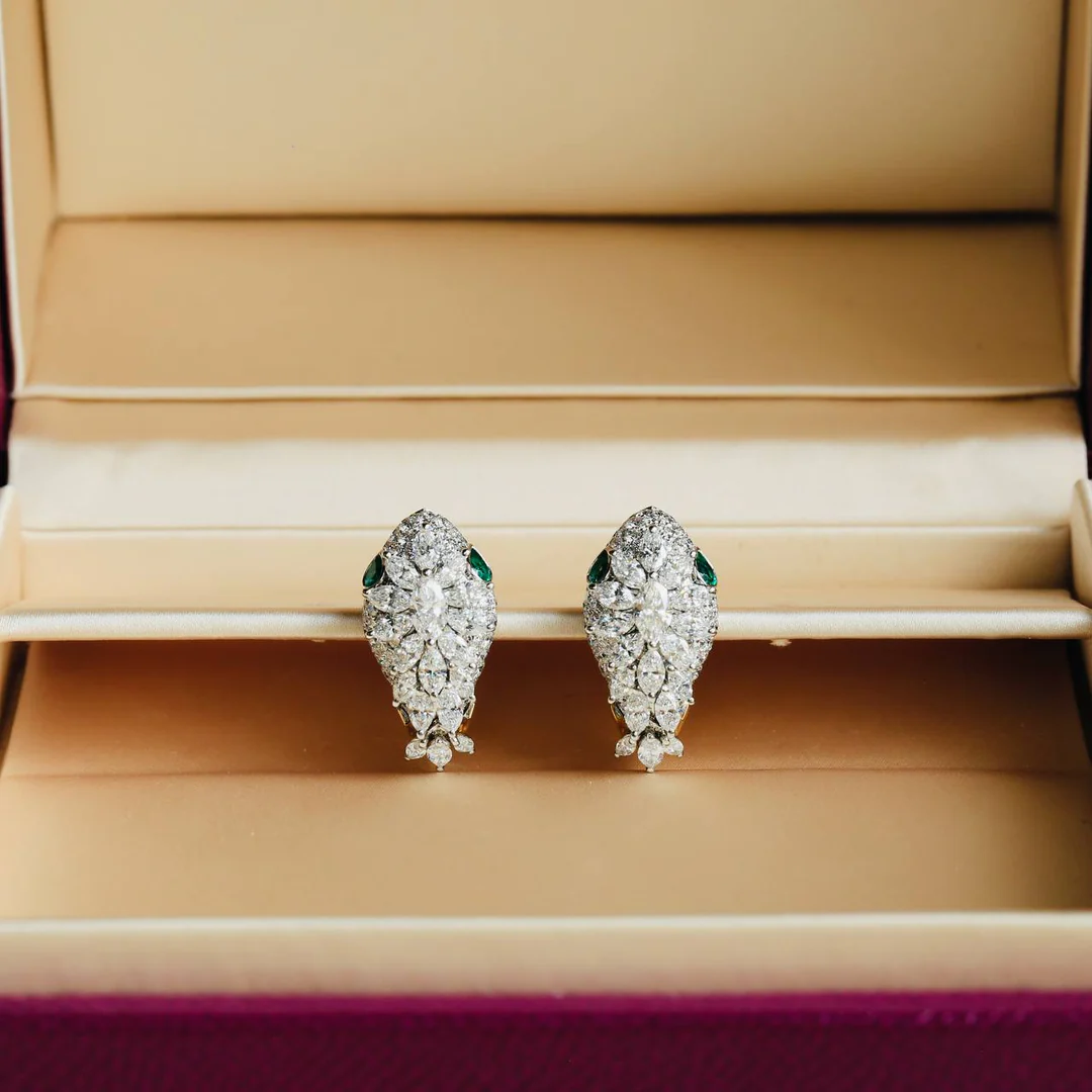 TOP BVLGARI Serpenti Platinum 18k Yellow Gold Diamond Emerald Earrings-Gold