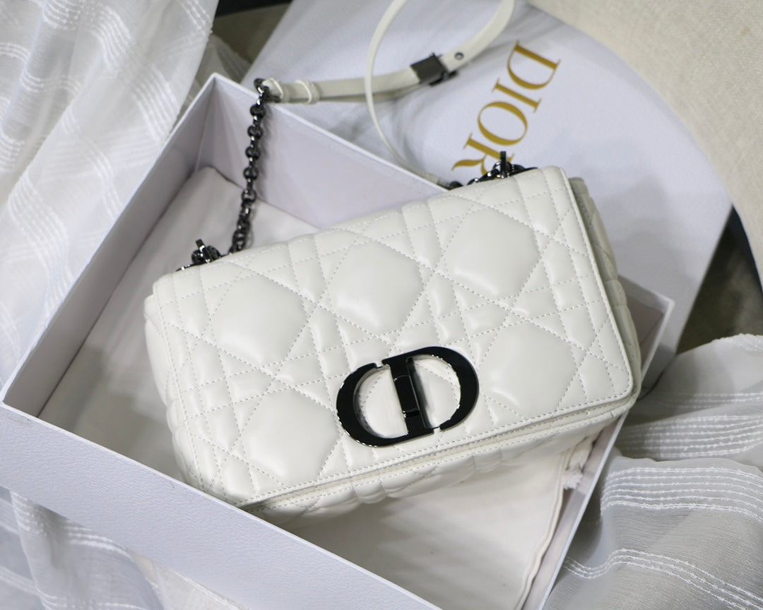 TOP Christian Dior CD Medium Caro Bag - White & BHW