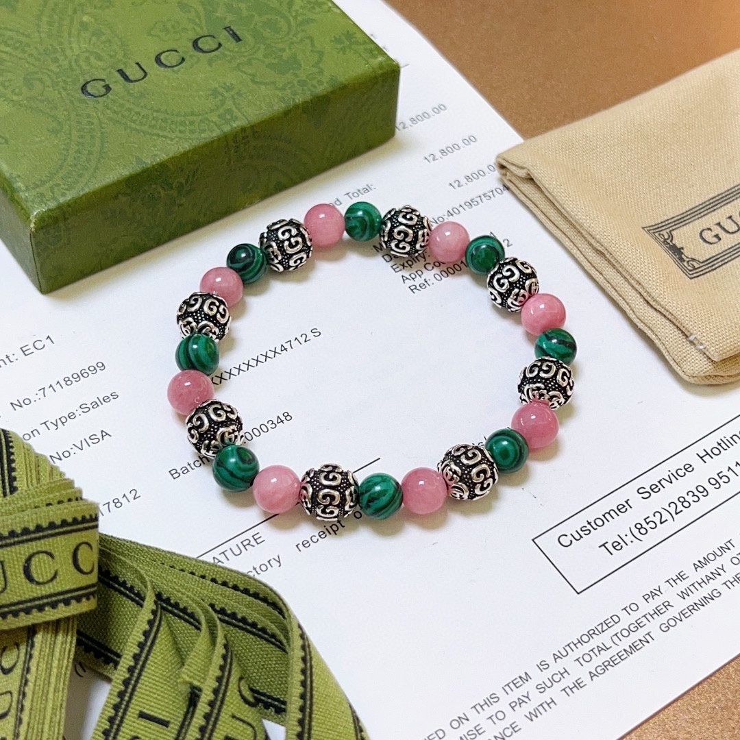 TOP GUCCI Natural Crystal Bracelet - Green&Pink