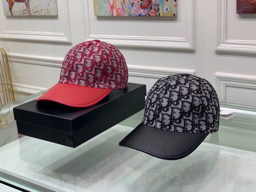 TOP Christian Dior Canvas Paired With Calf Leather Baseball Caps - Two Colors