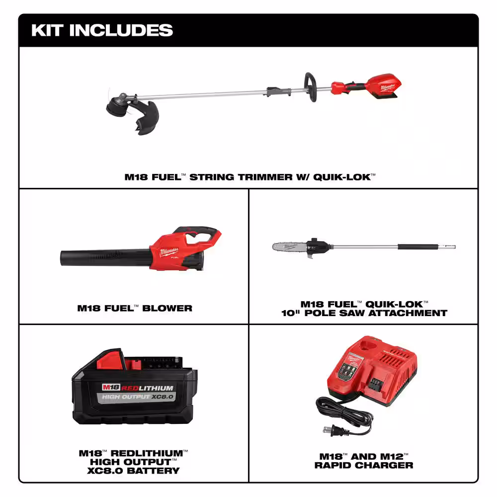 M18 FUEL 18V Lithium-Ion Brushless Cordless QUIK-LOK String Trimmer/Blower Combo Kit w/Pole Saw Attachment (3-Tool)