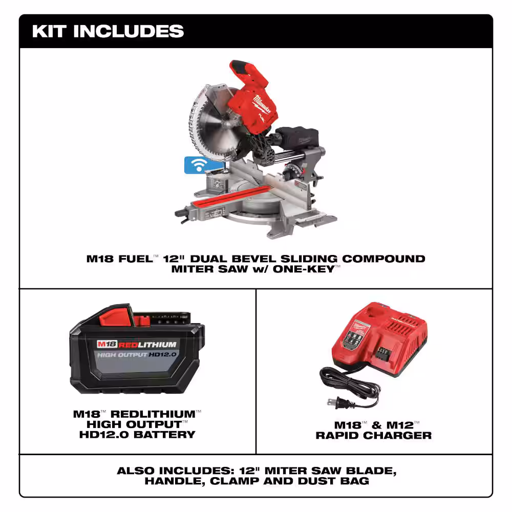 M18 FUEL 18V Lithium-Ion Brushless Cordless 12 in. Dual Bevel Sliding Compound Miter Saw Kit with One 12.0Ah Battery