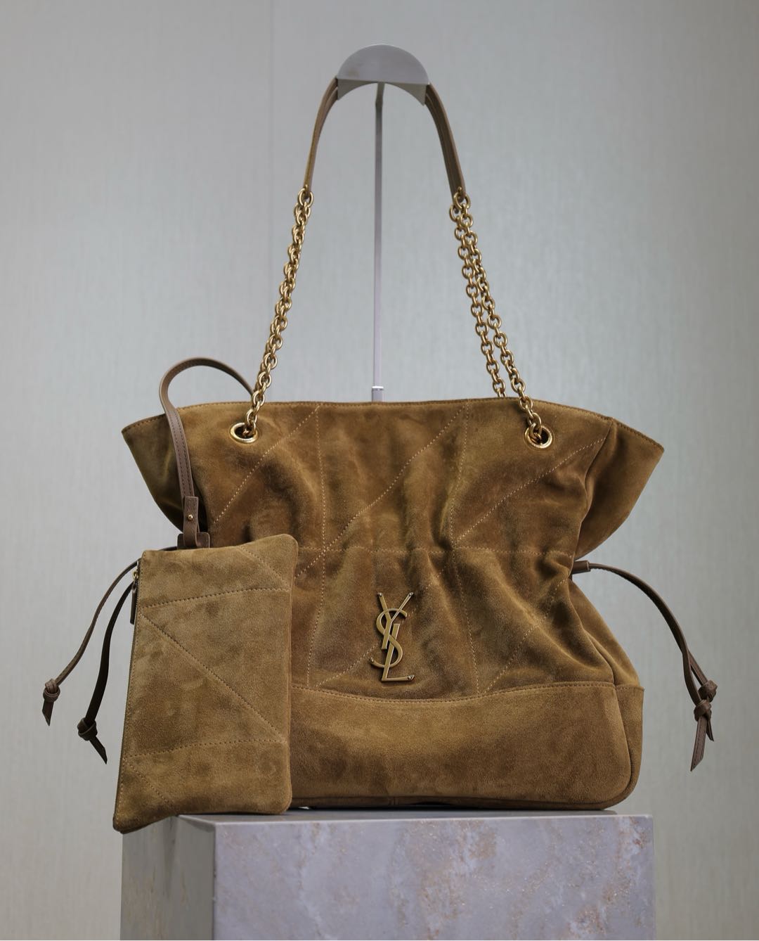 TOP Yves Saint Laurent YSL Suede Jamie 4.3 Large POCHON Bag 27×34×3cm - Brown