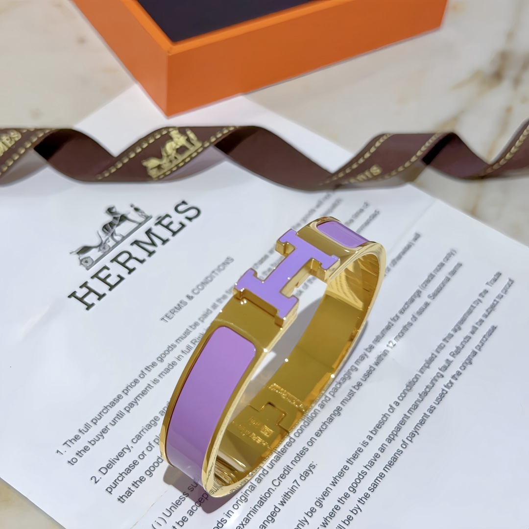 TOP HERMES Enamel Bracelet -Purple