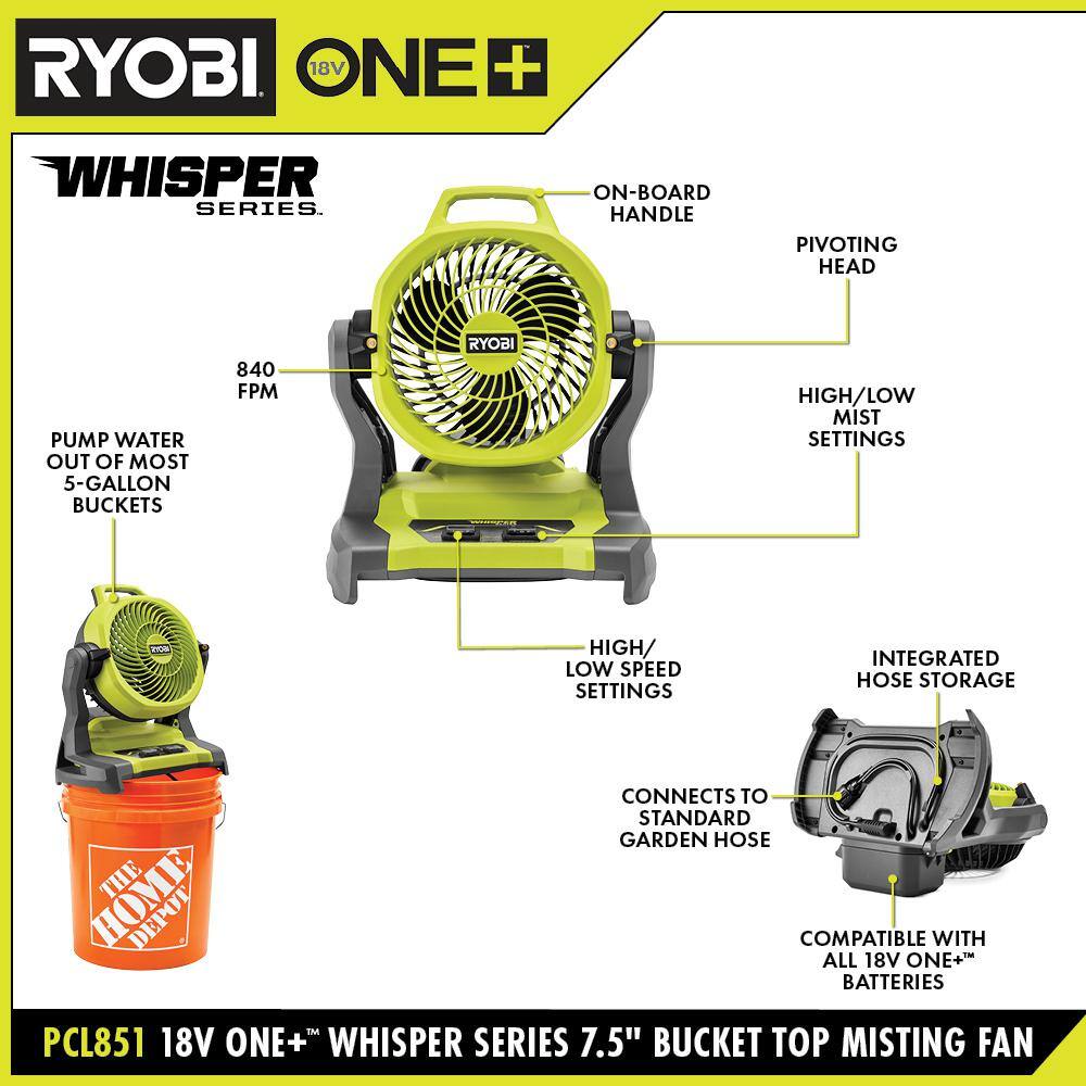 ONE+ 18V Cordless 7-1/2 in. Bucket Top Misting Fan 2-Pack (Tools Only)