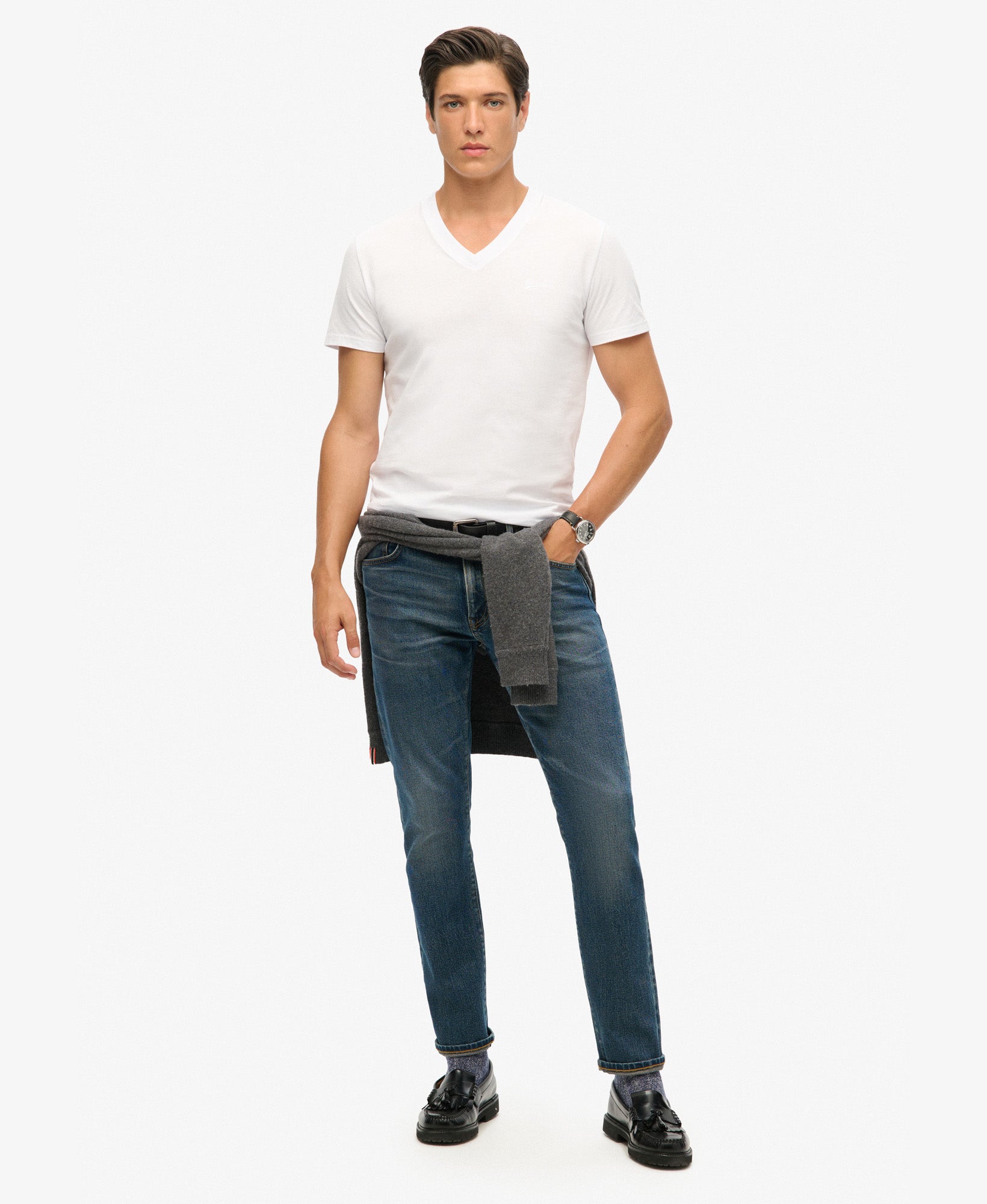 Essential Logo Embroidered Vee Tee | Optic