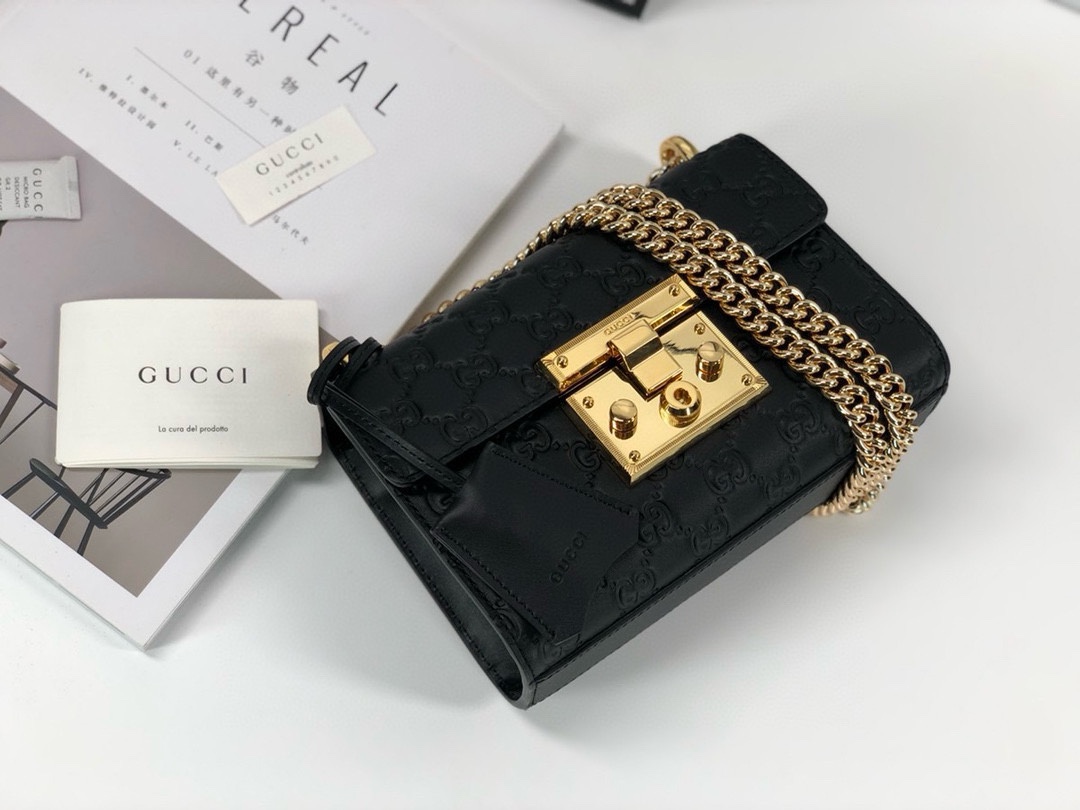 TOP GUCCI Padlock Series Small Chain Pack 20x12.5x8cm - Black
