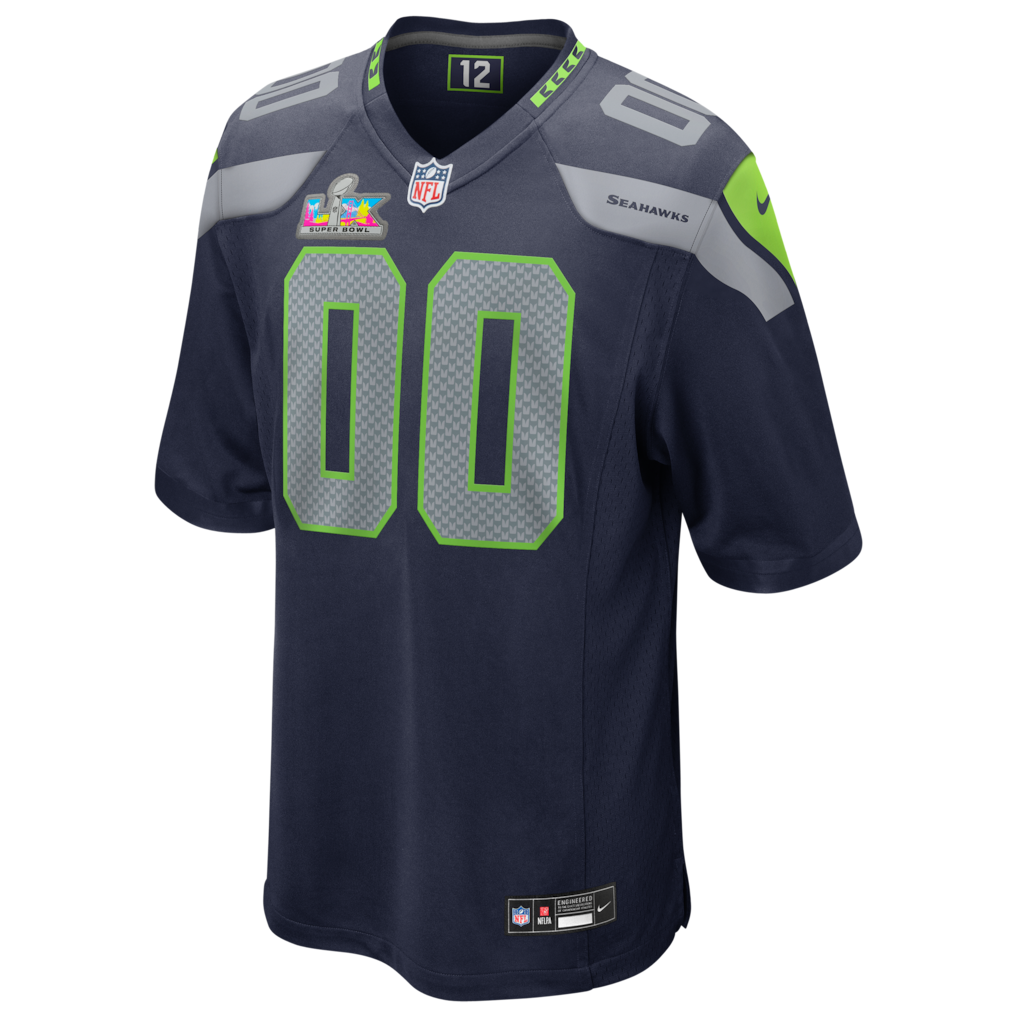 Men's Seattle Seahawks College Navy Super Bowl LX Patch Custom Game Jersey
