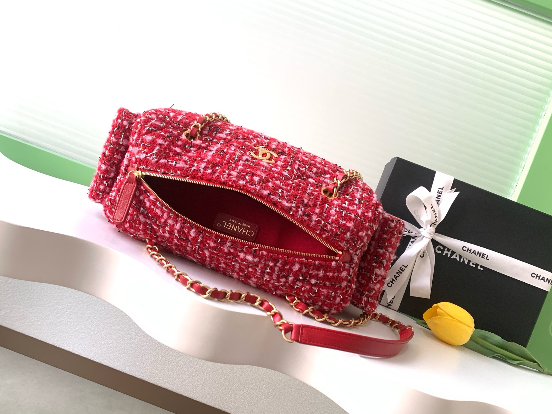 TOP CHANEL  Bowling Bag 15.5-24-11.5cm/18.5-27-13.5cm  - Red