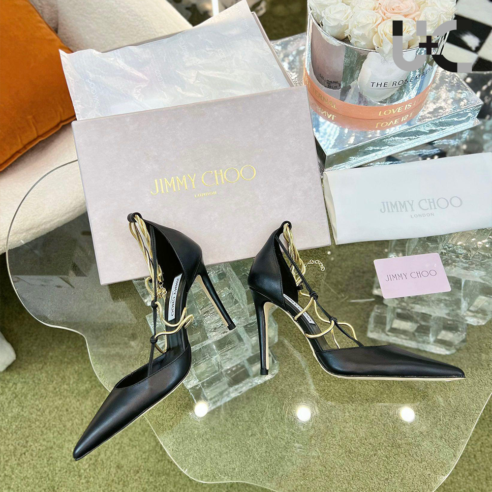 Jimmy Choo Sheepskin Spaghetti Strap Chain  Heels (Replica)
