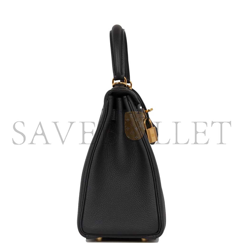 HERMÈS KELLY 25 RETOURNE  BLACK TOGO GOLD HARDWARE (25*17*7cm)