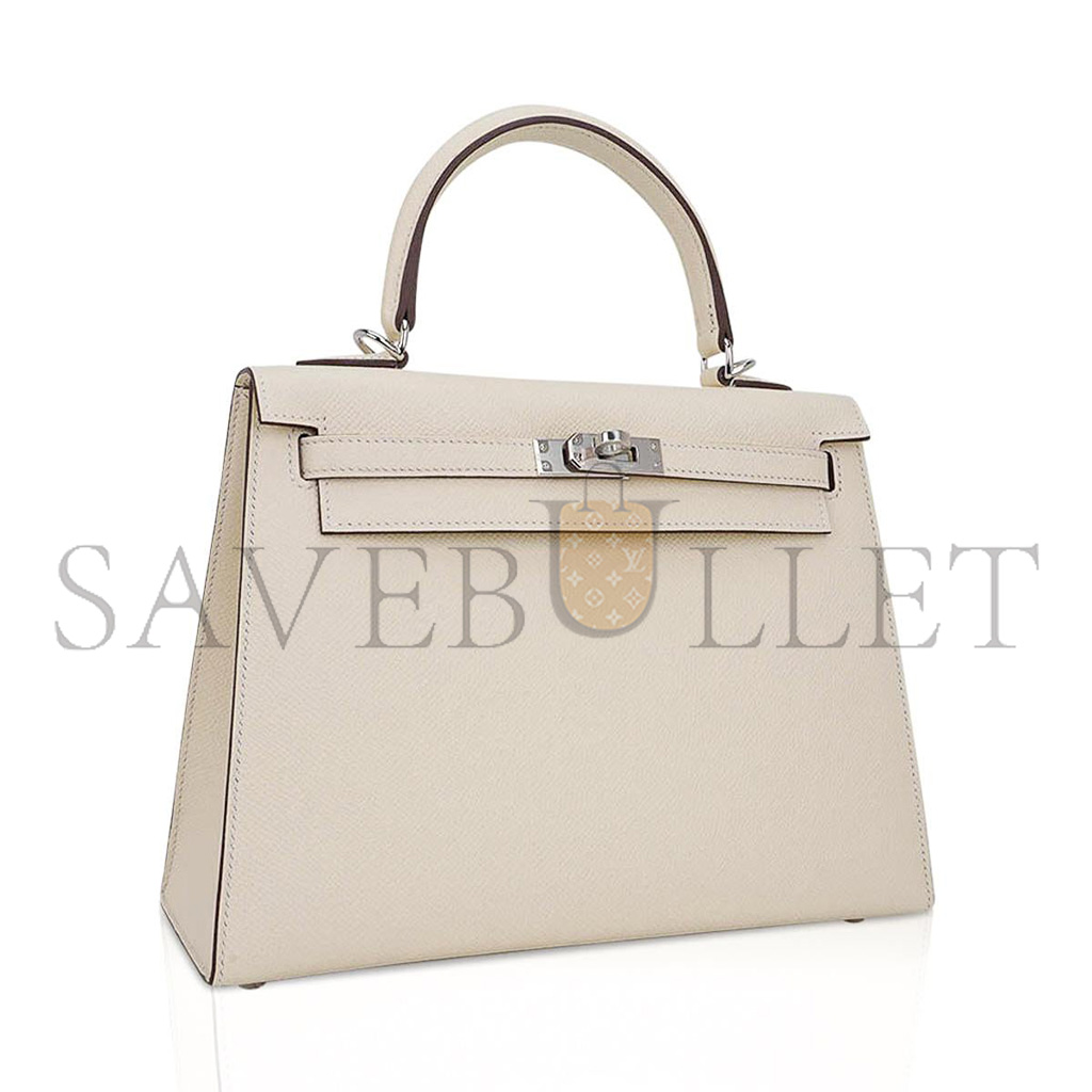 HERMÈS KELLY 25 BAG NATA PALLADIUM HARDWARE EPSOM LEATHER (25*17*7cm)