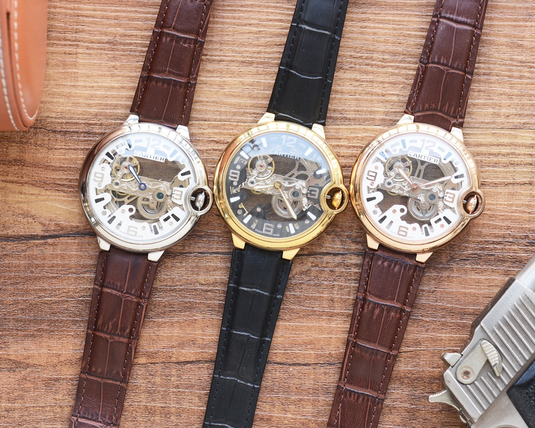 TOP Cartier Boutique Men's Watch Genuine Cowhide Strap 44mm - 3 Colors