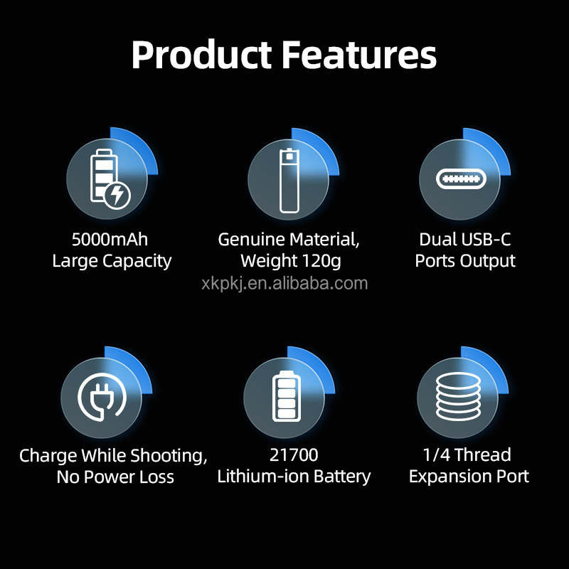 LKTOP Extended Battery Grip with 5000mAh Power Bank for DJI Pocket 3, Extended Battery Grip with 5000mAh Power Bank for DJI Pocket 3