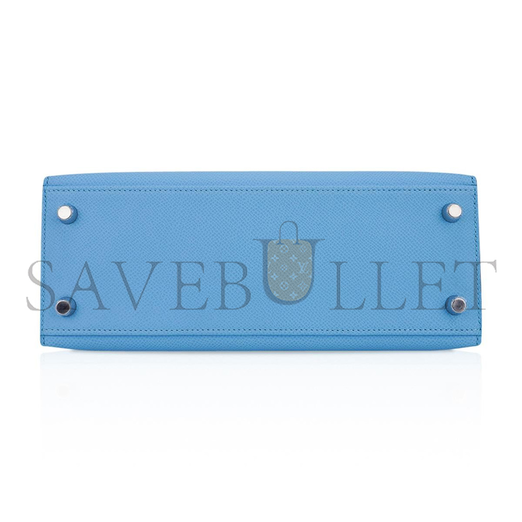 HERMÈS KELLY SELLIER 25 BAG BLUE CELESTE PALLADIUM EPSOM LEATHER (25*17*7cm)