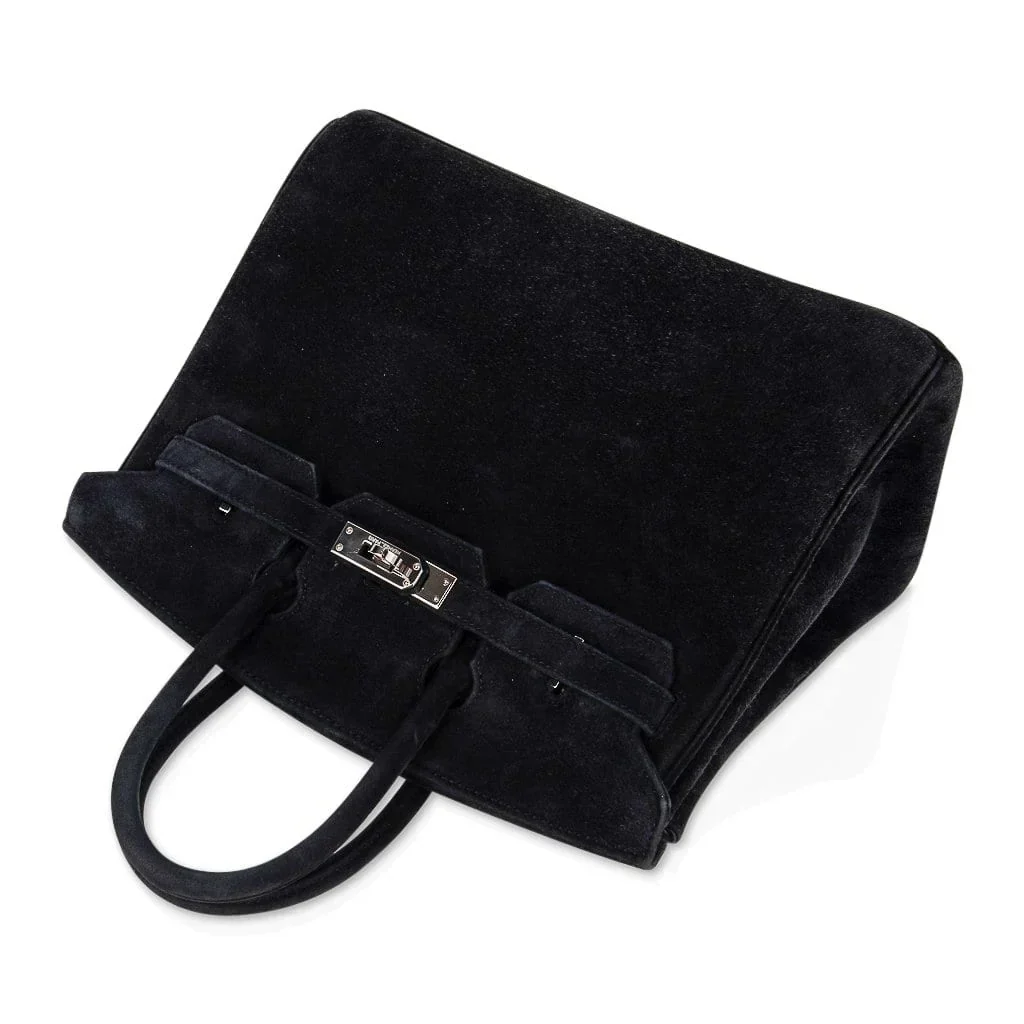 Birkin 25 Bag Black Doblis Suede with Palladium Hardware