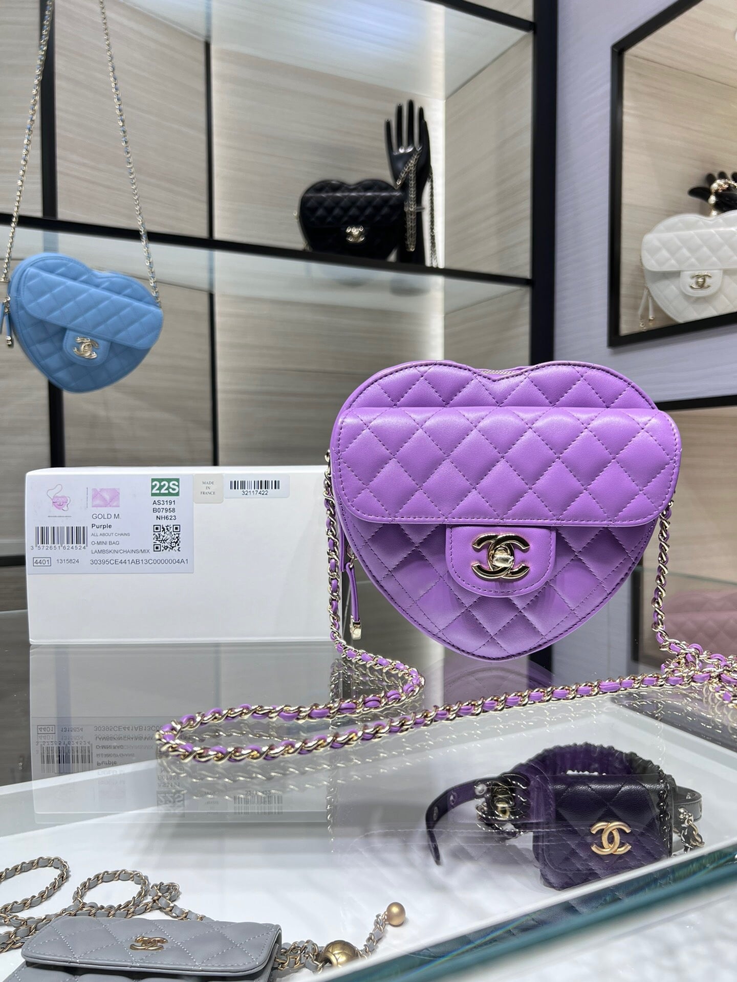 TOP CHANEL Heart Bag Large 16.5x18x6.5cm - Purple & GHW