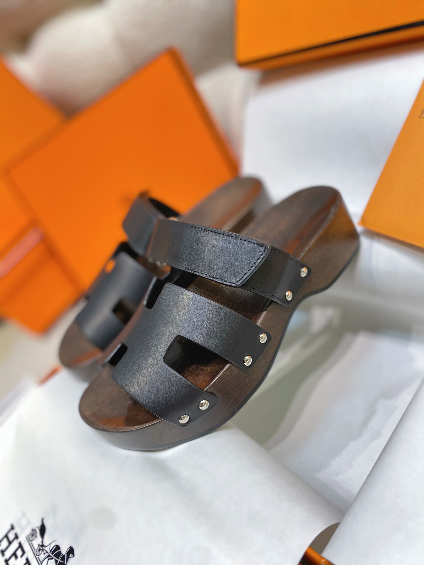 TOP HERMES Sandals With Wooden Soles - 3 Colour