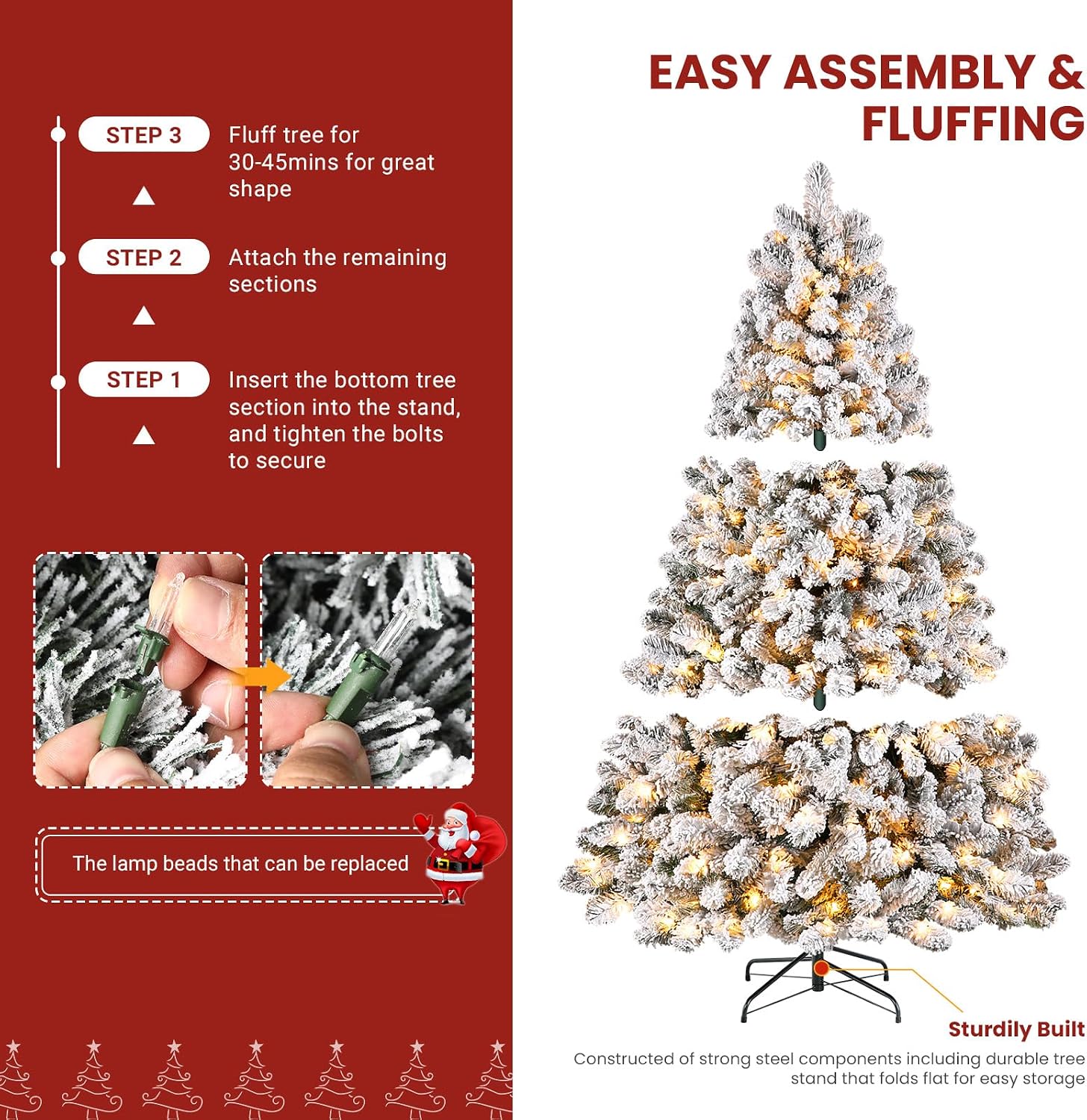 SHareconn 9ft Snow Flocked Spruce Pre-lit Artificial Christmas Tree, White