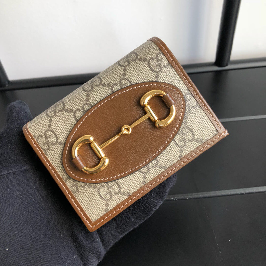 TOP GUCCI G*G Horsebit Compact Folding Wallet - Brown