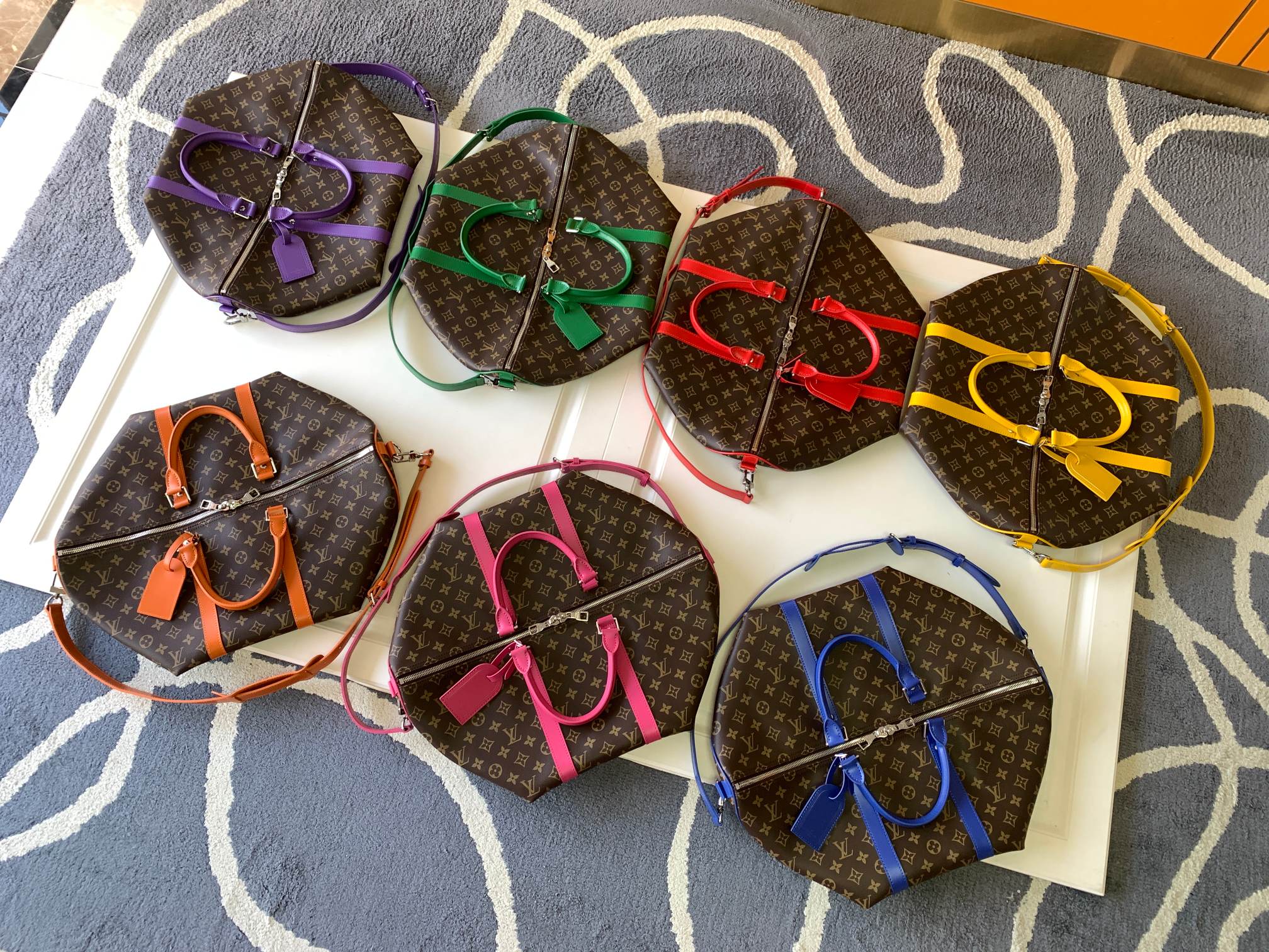 TOP Louis Vuitton LV L*V Monogram Macassar Canvas Keepall Bag - 50x29x23CM - 7 Colors